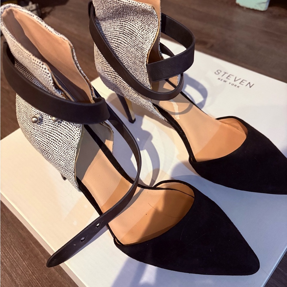 Joe's Black and Cream Strappy Heels